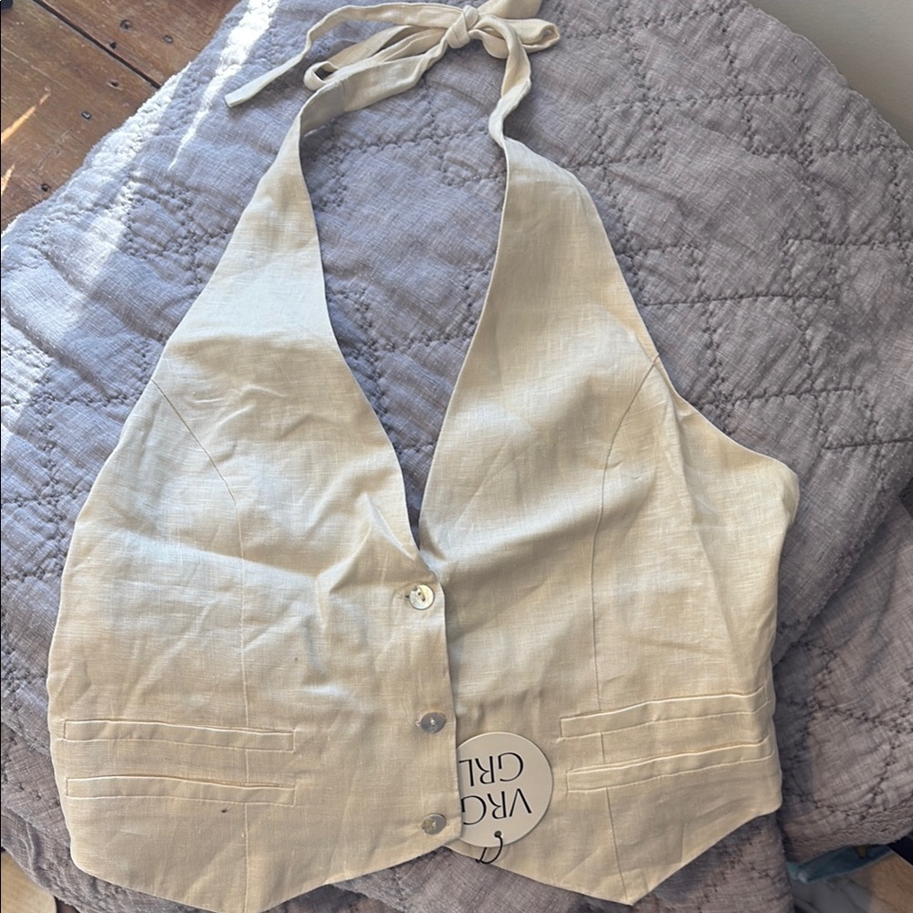 Cream Linen Halter Vest